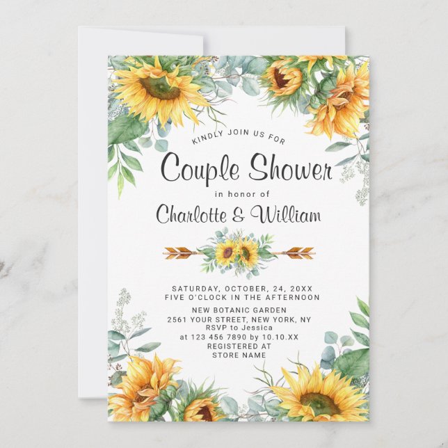 Convites Chá de Casal de Aquarelas Eucalyptus (Frente)