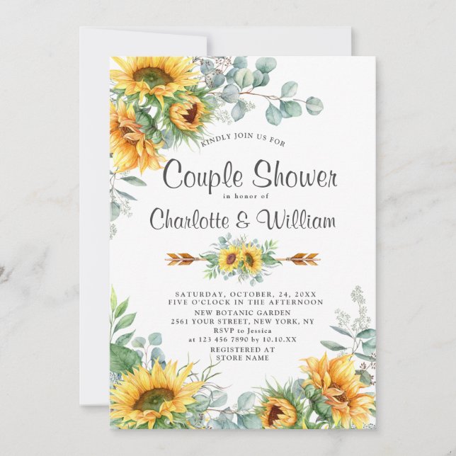 Convites Chá de Casal de Aquarelas Eucalyptus (Frente)