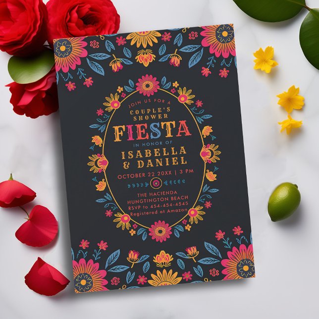 Convites Chá de Casal de Casamento Rancho Mexicano Fiesta C (rancho mexican wedding couple shower invitation fiesta hacienda watercolor flowers elegant jack jill)