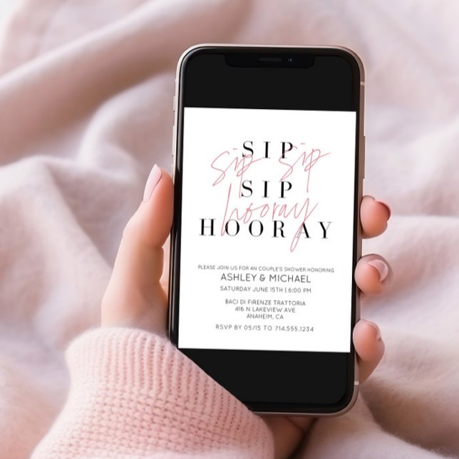 Convites Chá de Casal de fotos branco preto Sip Hooray (Criador carregado)