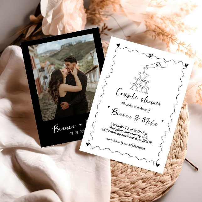 Convites Chá de Casal de Torre de Champanhe Manuscrito Funk (Criador carregado)