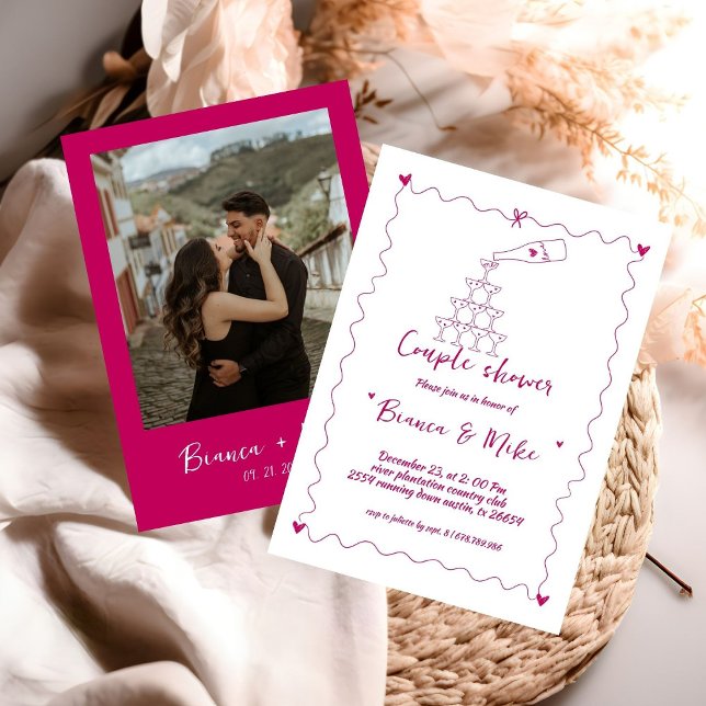 Convites Chá de Casal de Torre de Champanhe Manuscrito Funk (Criador carregado)