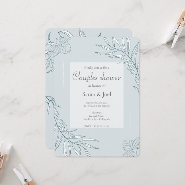 Convites Chá de Casal Elegante Boho com Flores Silvestres (Frente/Verso In Situ)