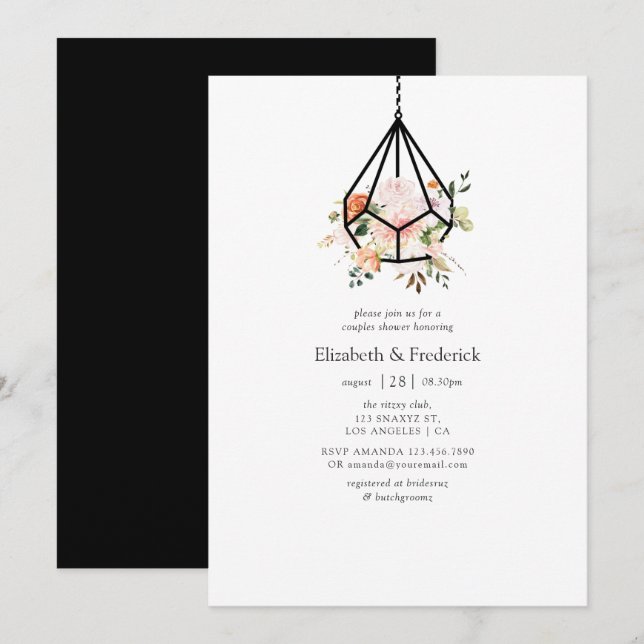 Convites Chá de Casal Floral Boho Geométrico em Terrário Su (Frente/Verso)