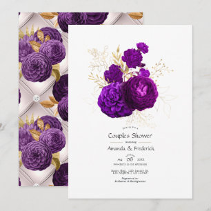 Convites Chá de Casal Floral Roxo e Dourado Vintage