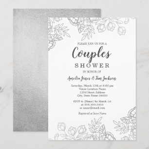 Convites Chá de Casal Floral Vintage Prata Elegante