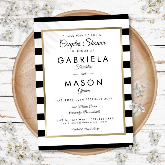 Convites Chá de Casal Listrado Clássico (Classic Stripe Wedding Couples Shower Invitation)