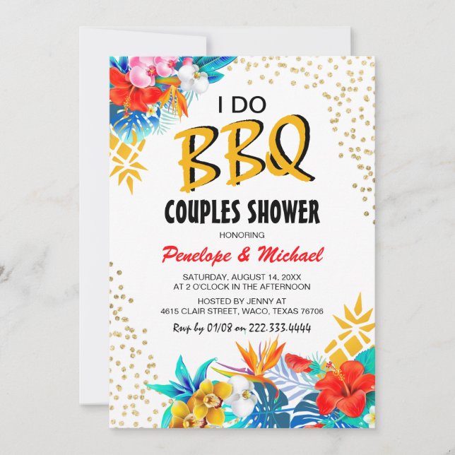 Convites Chá de Casal Tropical 'I DO BBQ' (Frente)