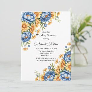 Convites Chá de casamento Azul de Peony e Disias Amarelas
