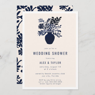 Convites Chá de casamento Azul Mínimo de Flores Botânicas