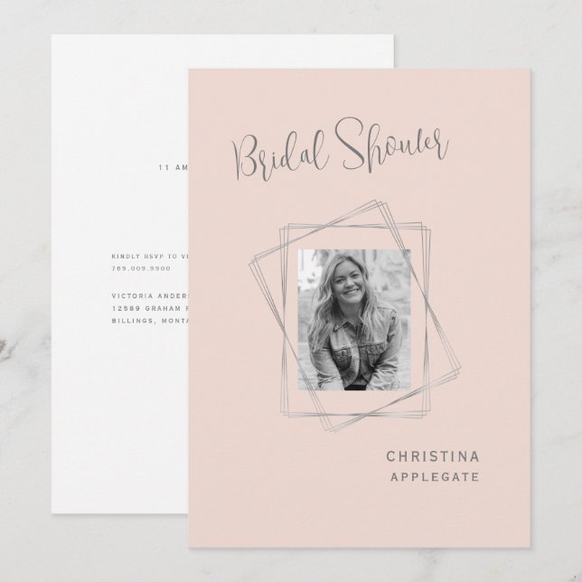 Convites Chá de casamento Blush de Fotografias em Branco e  (Frente/Verso)