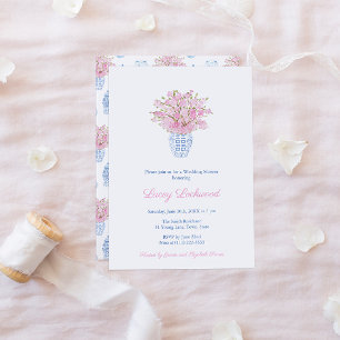 Convites Chá de casamento bonito Pink Blue Chinoiserie