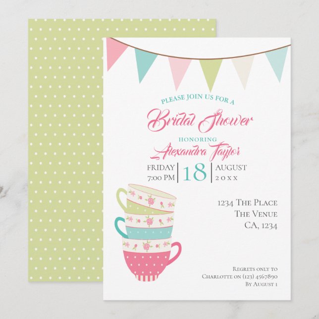 Convites Chá de casamento Bridal do Tea Party Personalizado (Frente/Verso)