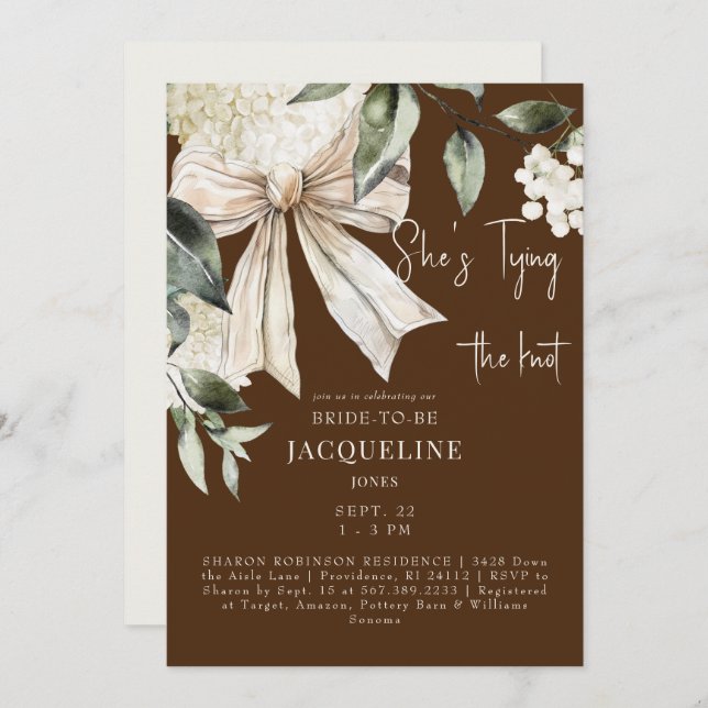 Convites Chá de casamento Casando castanho Hydrangea (Frente/Verso)