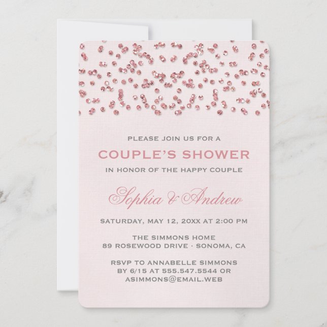 Convites Chá De Casamento Confetti Confetti, Glam Pink (Frente)