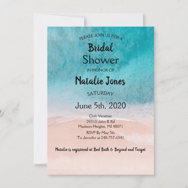 Convites Chá de casamento da praia do Oceano Azul (Frente)