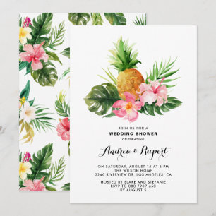 Convites Chá de casamento de abacaxi com aquarela tropical