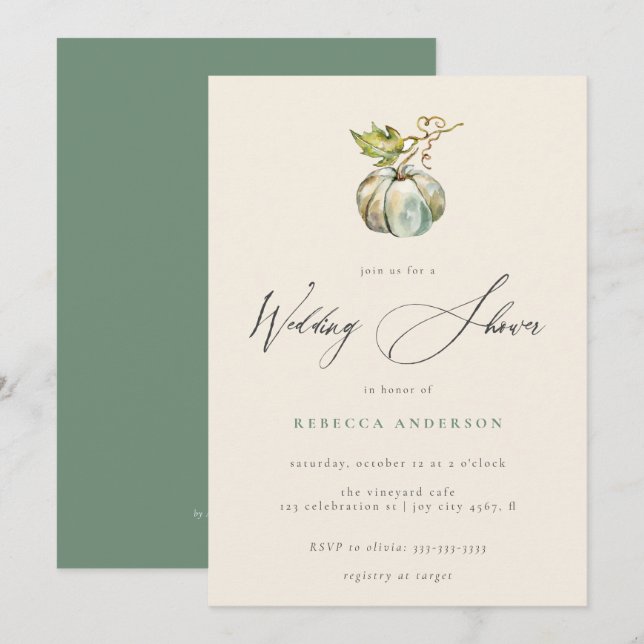 Convites Chá de casamento de Abóbora de Caligrafia Elegante (Frente/Verso)