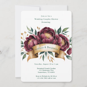 Convites Chá de Casamento de Burgundy & Emerald Peony