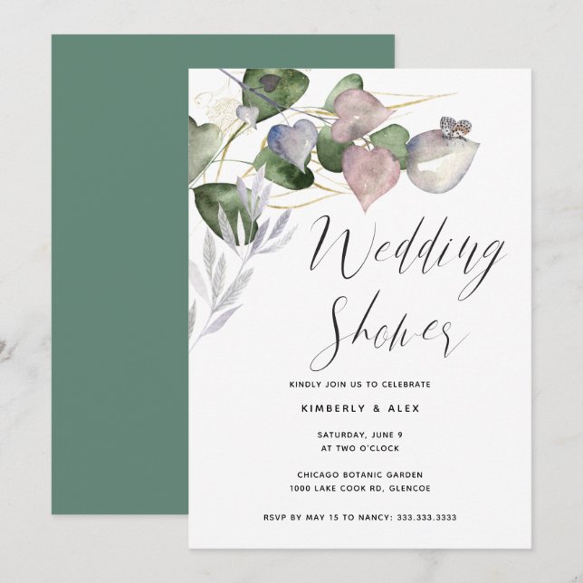 Convites Chá de casamento De Caligrafia Eucalyptus (Frente/Verso)