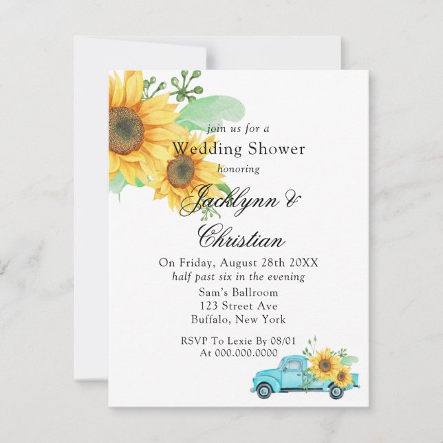 Convites Chá de casamento de Caminhão de Aqua Amarelo (Frente)