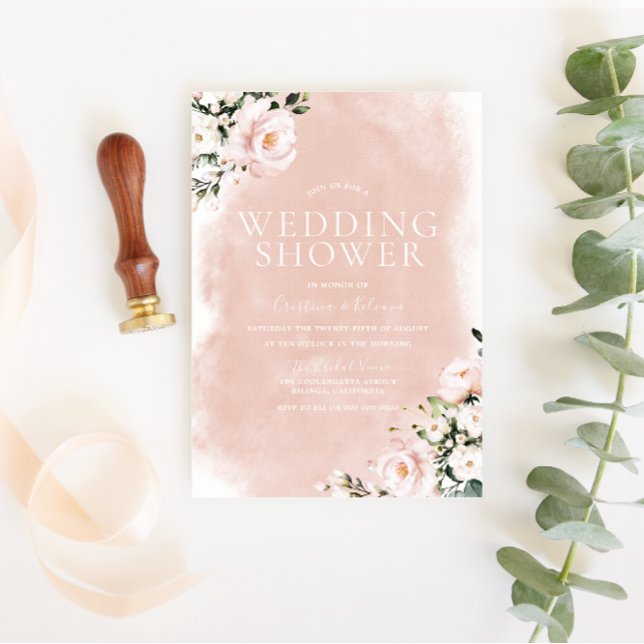 Convites Chá de casamento de Casais de Aquarela Floral Blus (Criador carregado)