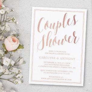 Convites Chá de casamento de Casais Rosa de folha de ouro 