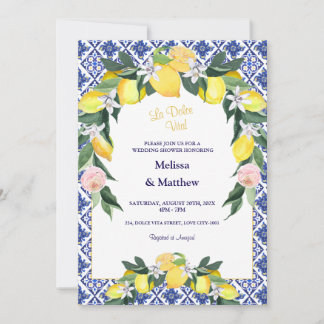 Convites Chá de casamento de Casal de Azulejos Azul-Limão I