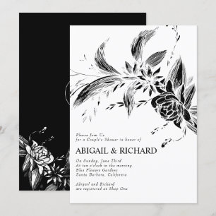 Convites Chá de casamento de flores brancas e pretas