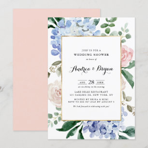 Convites Chá de casamento de Hydrangeas Azuis e Rosas Rosa