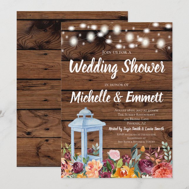 Convites Chá de casamento de Lanterna Floral de outono Russ (Frente/Verso)