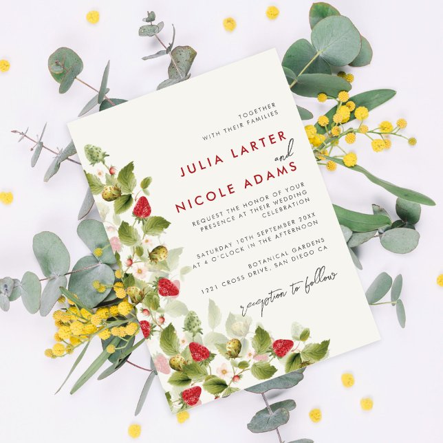 Convites Chá de casamento de morango de flores silvestres d (Criador carregado)