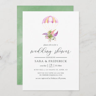 Convites Chá de casamento de Paraquedas com Buquê Floral de