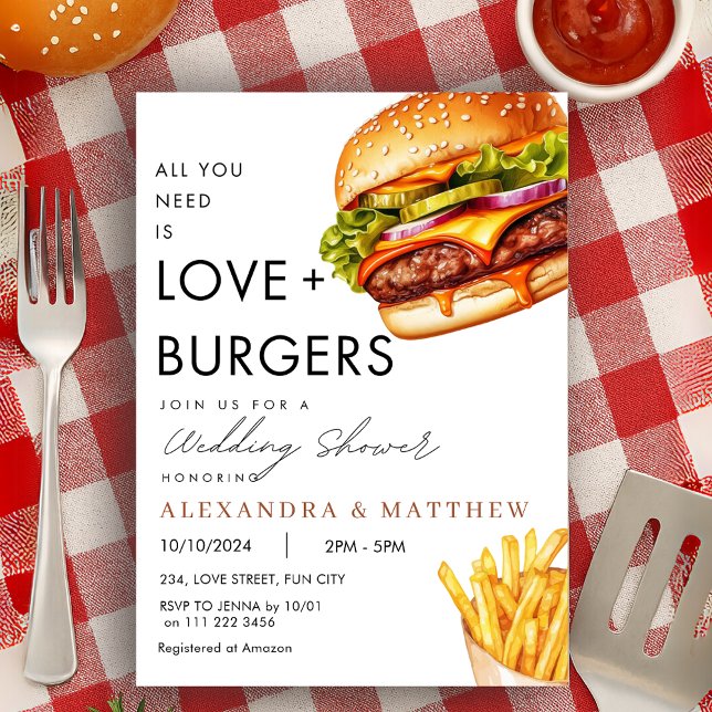 Convites Chá de casamento de Picnic de Burger (Burger Picnic BBQ Wedding Shower Invitation)