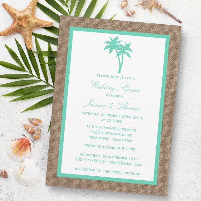 Convites Chá de Casamento de Praia Tropical Palm Tree Burla (Criador carregado)
