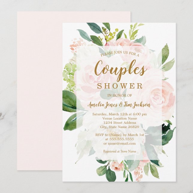 Convites Chá de Casamento de Sangue de Pêssego Suave Elegan (Frente/Verso)