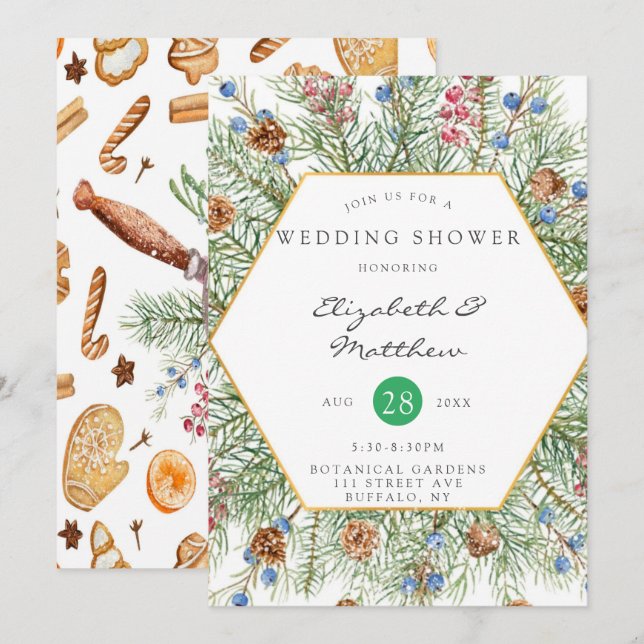 Convites Chá de casamento Dourada da Frota de Natal (Frente/Verso)