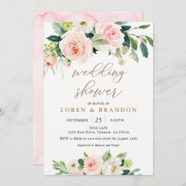 Convites Chá de casamento Elegante Blush Watercolor