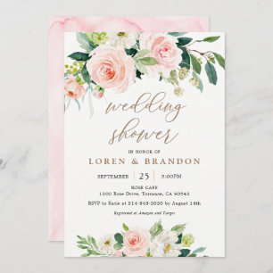 Convites Chá de casamento Elegante Blush Watercolor