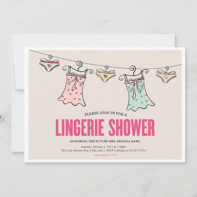 Convites Chá de casamento Festa de solteira Chá Lingerie (Frente)