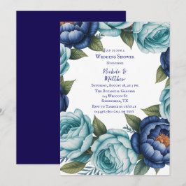 Convites Chá de casamento Floral de Turquesa Azul Elegante