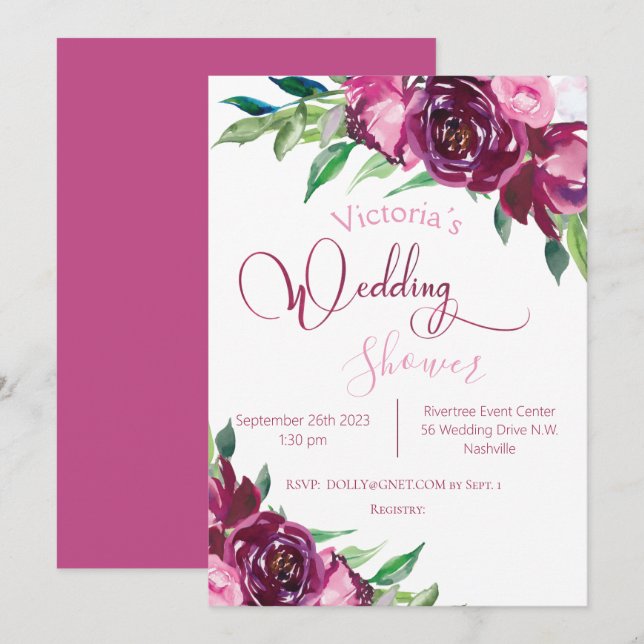 Convites Chá de casamento Floral Moderno Rosa Elegante (Frente/Verso)