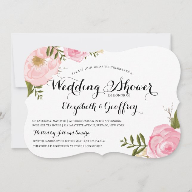 Convites Chá de casamento Floral Rosa Moderno (Frente)
