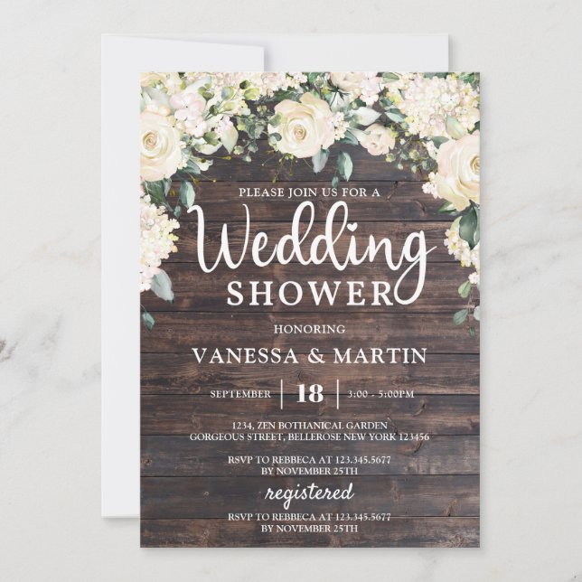 Convites Chá de casamento floral russo de madeira branca (Frente)