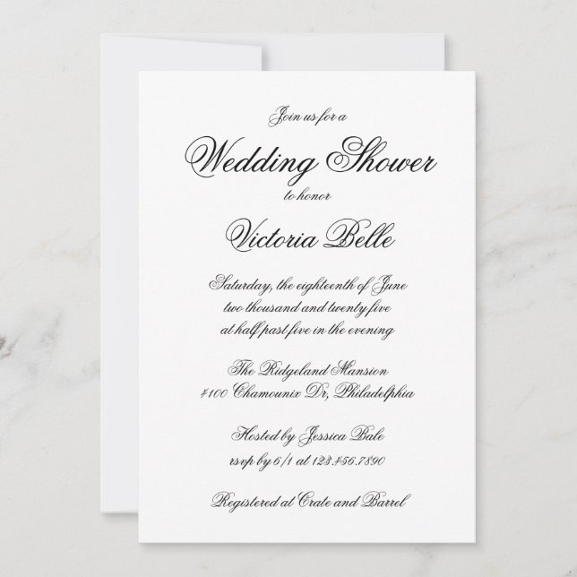 Convites Chá de casamento Formal Elegante Calliografia (Frente)