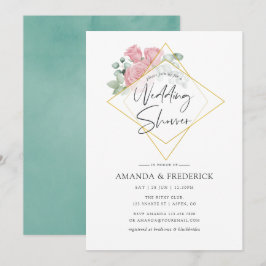 Convites Chá de casamento Geométrico Eucalyptus Rosa