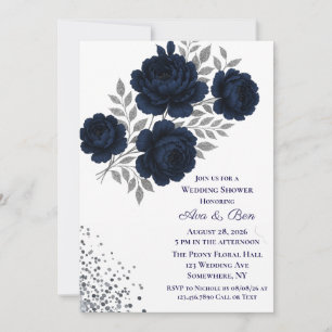 Convites Chá de casamento marinho Azul e Silver Glitor Deix