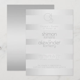 Convites Chá de casamento | Monograma de tiras prateadas de