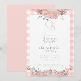 Convites Chá de casamento | Monograma Pintado Coral Floral