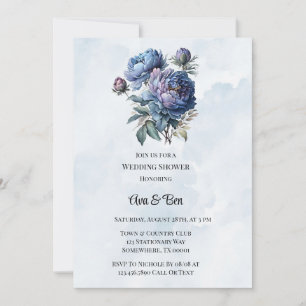 Convites Chá de casamento Paint Peony Dusty Marinho